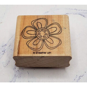 Stampin Up Drawn Whimsical Button Flower Nature Wood Mounted Rubber Stamp